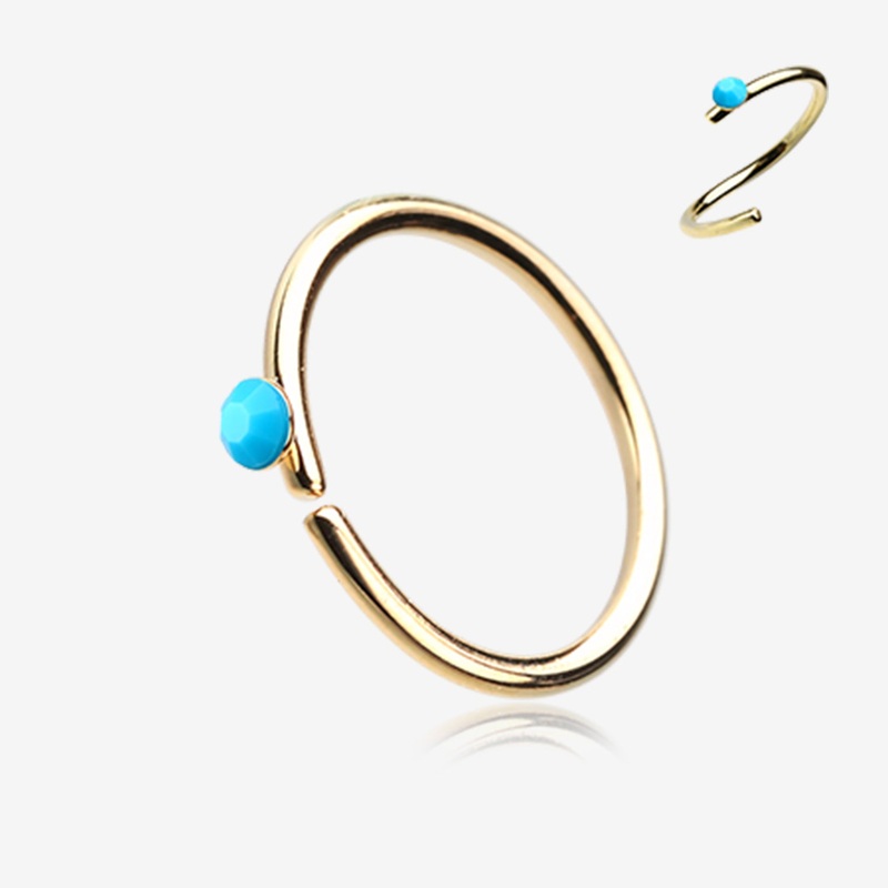 Golden Turquoise Bead Top Bendable Hoop Ring 20 GA (0.8mm), 5/16″ (8mm), Ball: 2mm
