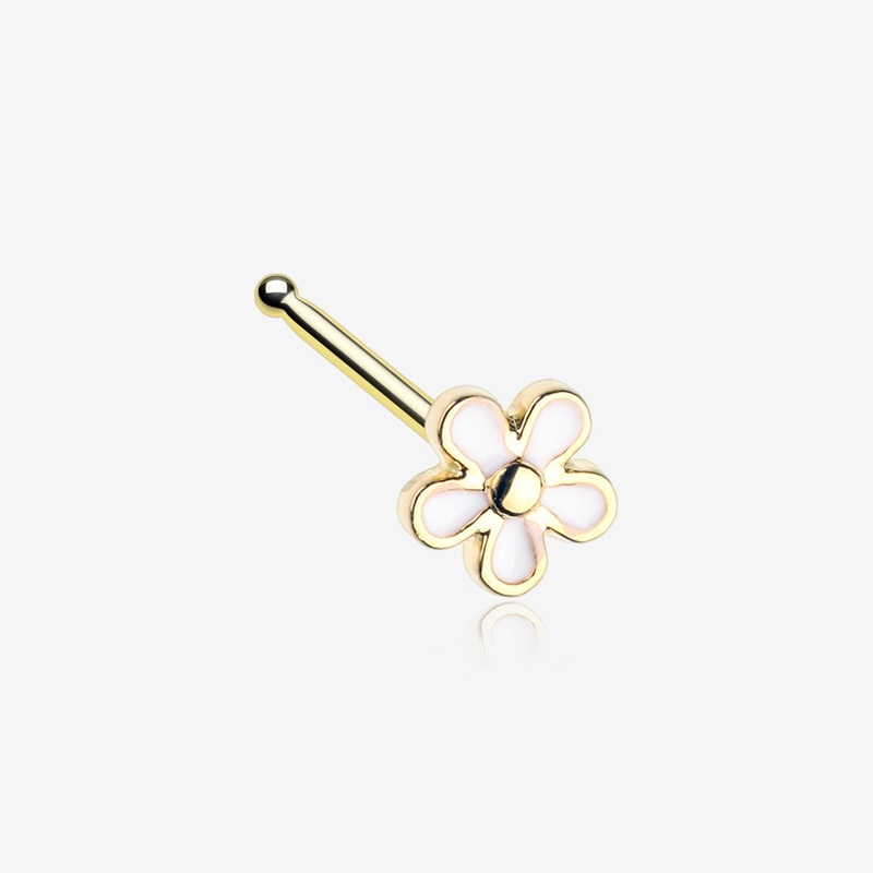 Golden White Plumeria Nose Stud Ring