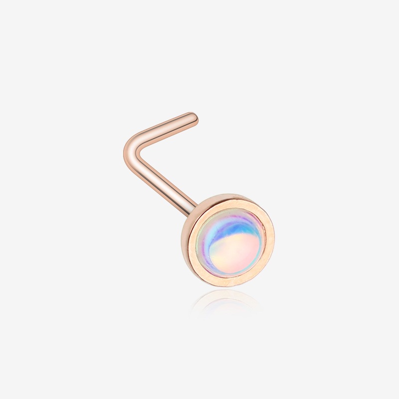 Rose Gold Bezel Set Iridescent Revo Sparkle L-Shaped Nose Ring