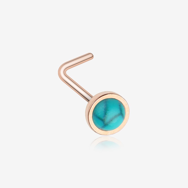 Rose Gold Bezel Set Turquoise Stone L-Shaped Nose Ring