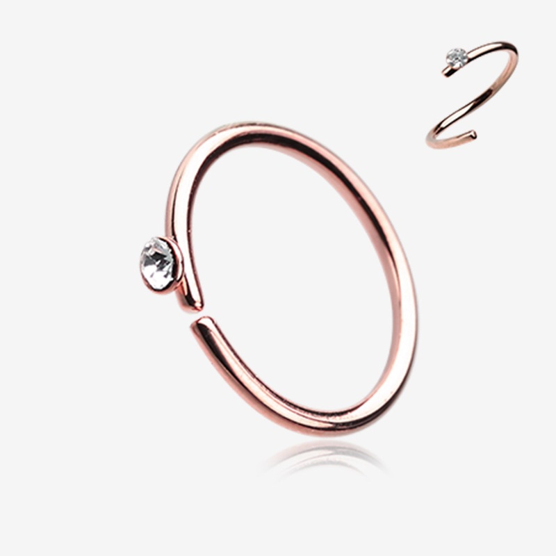 Rose Gold Gem Top Bendable Steel Hoop Ring 20 GA (0.8mm), 5/16″ (8mm), Ball: 2mm