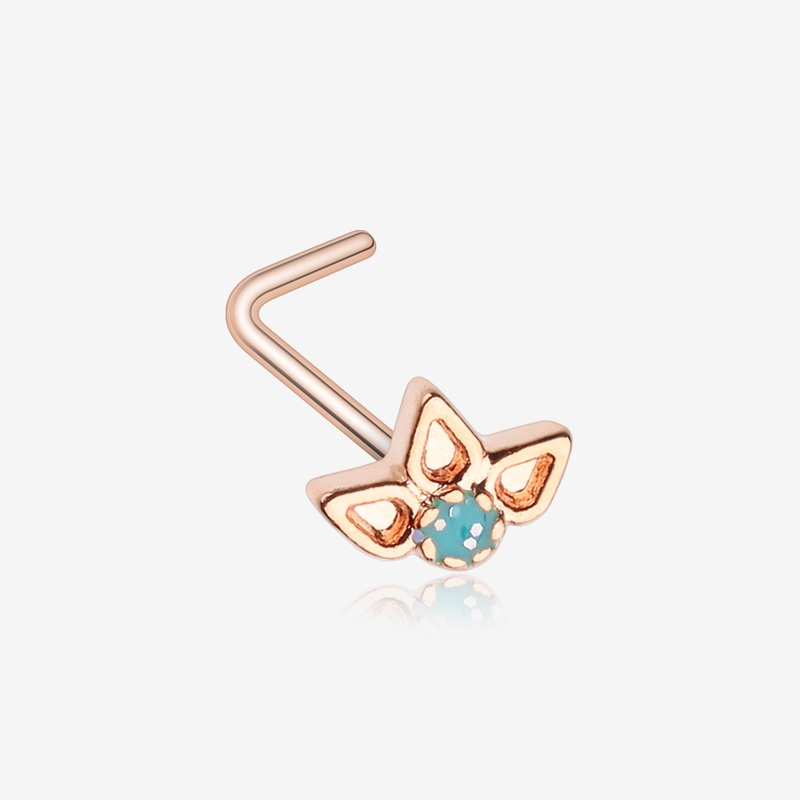 Rose Gold Lotus Ornate Sparkle L-Shaped Nose Ring