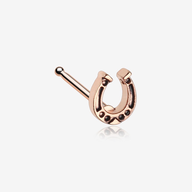 Rose Gold Lucky Horseshoe Nose Stud Ring