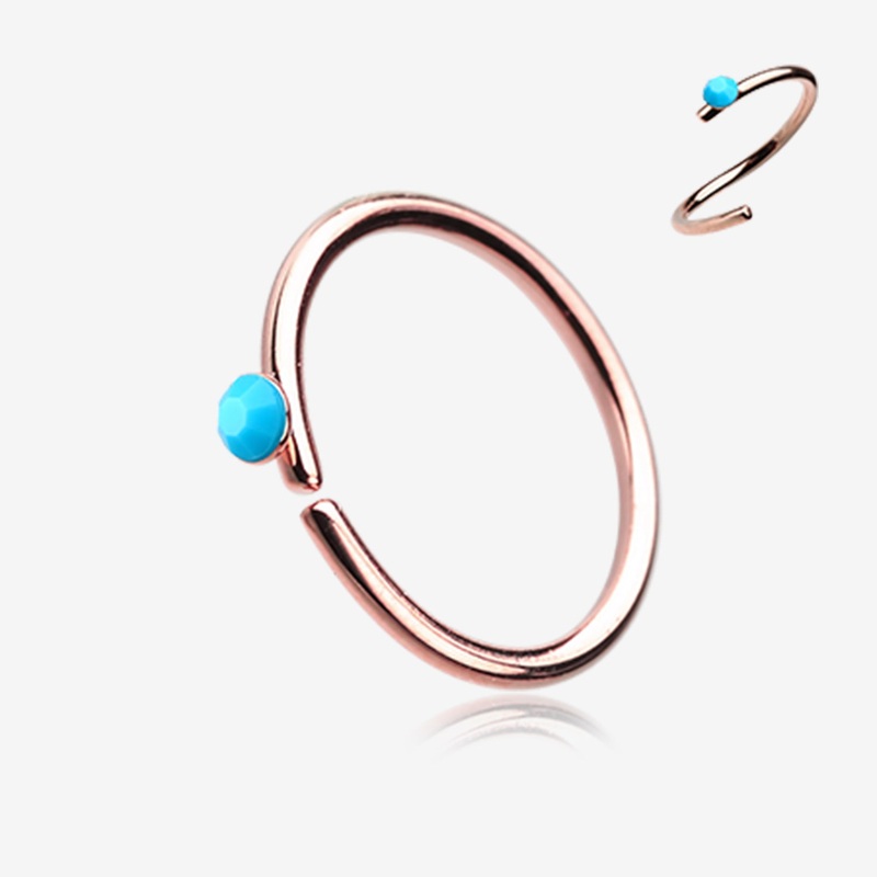 Rose Gold Turquoise Bead Top Bendable Hoop Ring 20 GA (0.8mm), 5/16″ (8mm), Ball: 2mm