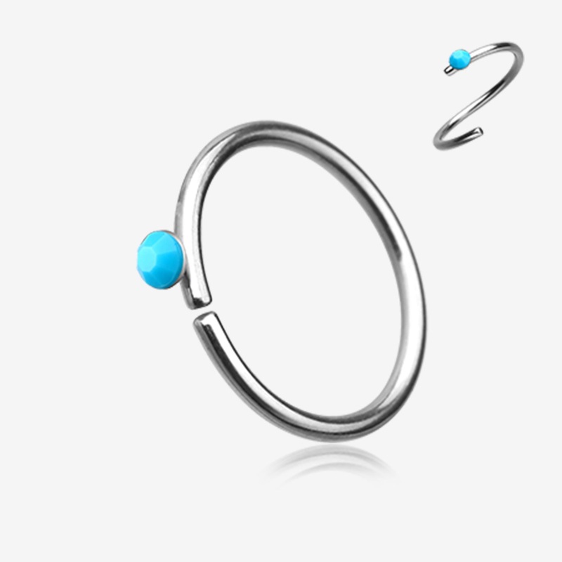 Turquoise Bead Top Bendable Hoop Ring 20 GA (0.8mm), 5/16″ (8mm), Ball: 2mm