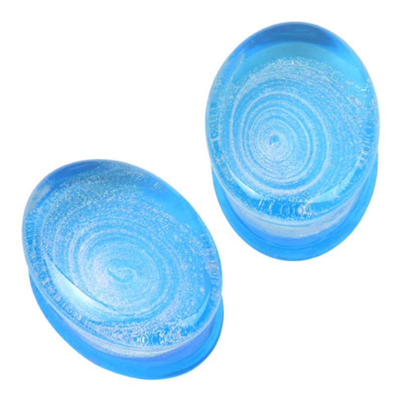 Aqua Galaxy Oval Glass Plugs 0 gauge (8mm) Aqua Pair