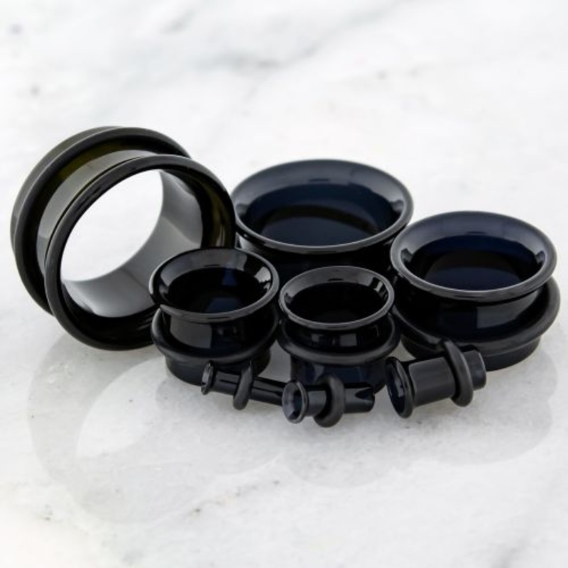 Black Borosilicate Single Flare Tunnels 6 gauge (4mm) Black Pair