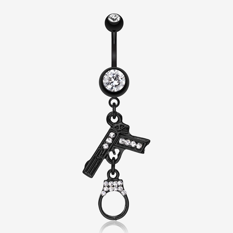 Blackline Handgun & Cuff Sparkle Belly Ring