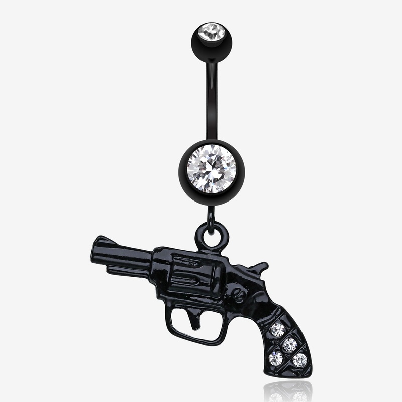 Blackline Pistol Gun Sparkle Belly Ring