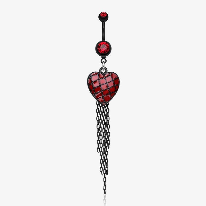 Blackline Red Heart Chain Tassel Belly Ring