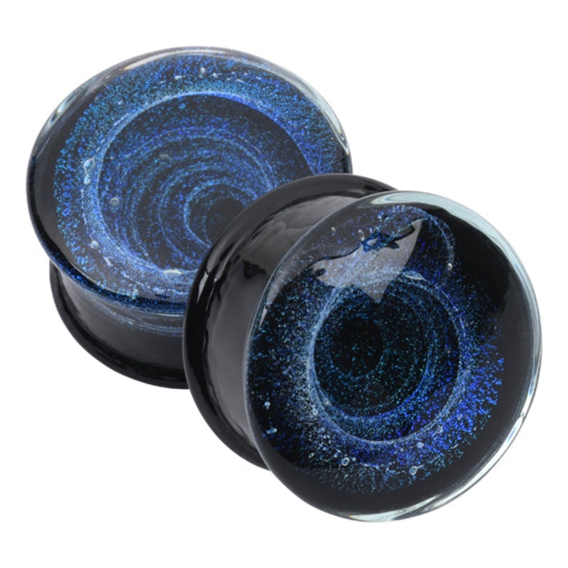 Blue Vortex Glass Plugs 2 gauge (6mm) Blue Pair