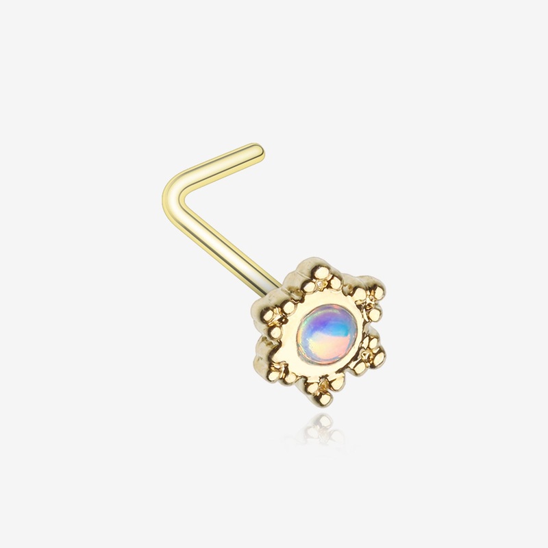 Golden Iridescent Snowflake Sparkle L-Shaped Nose Ring
