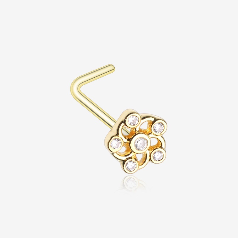 Golden Jasmine Flower Sparkle L-Shaped Nose Ring