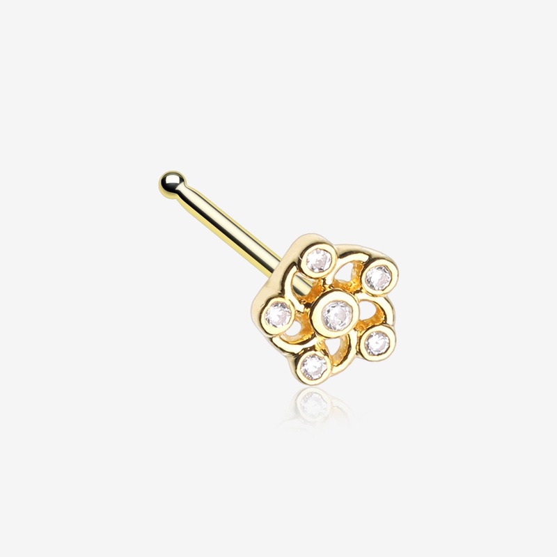Golden Jasmine Flower Sparkle Nose Stud Ring