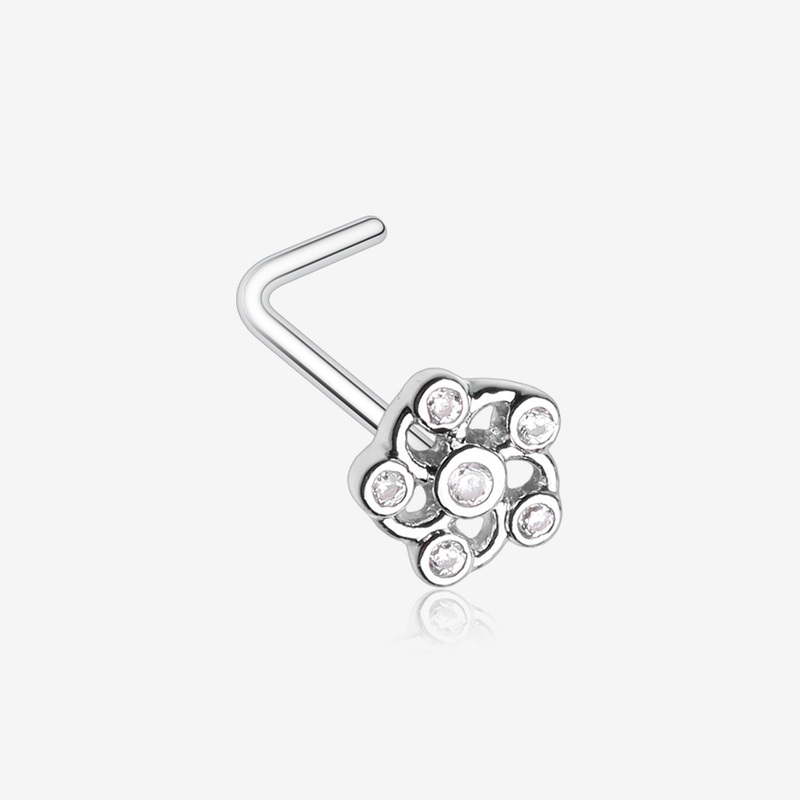 Jasmine Flower Sparkle L-Shaped Nose Ring