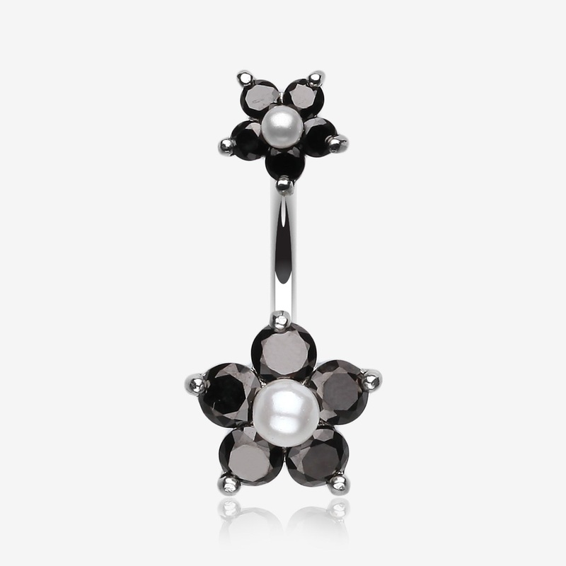 Pearl Bead Flower Sparkle Belly Ring