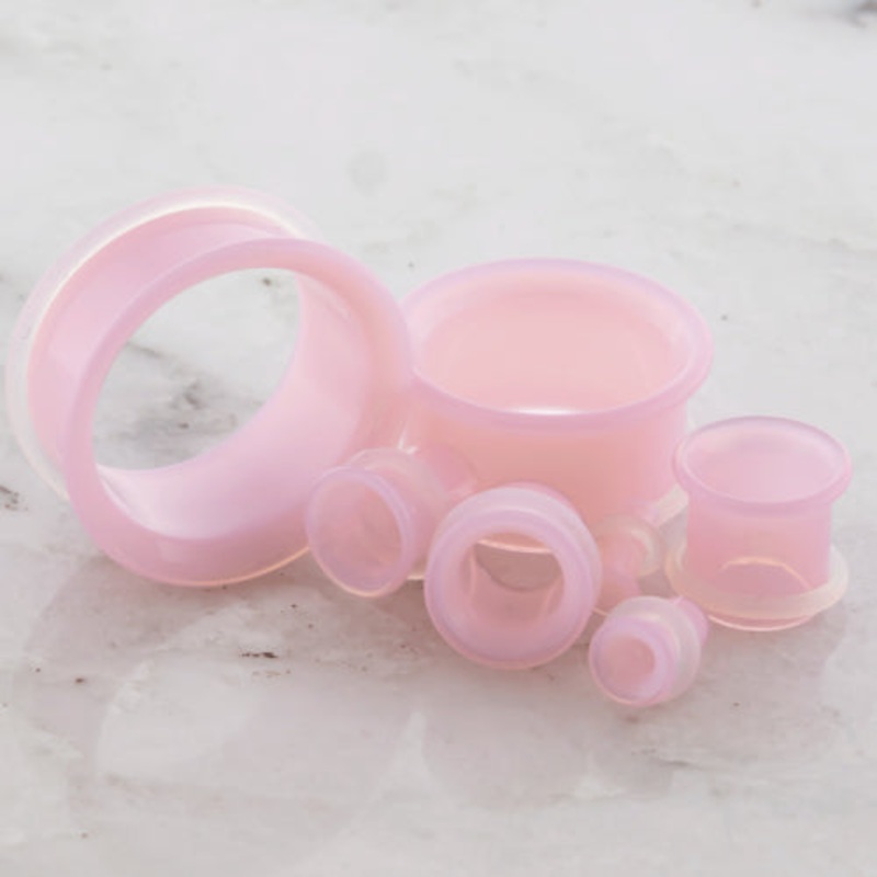 Pink Borosilicate Single Flare Tunnels 2 gauge (6mm) Pink Pair