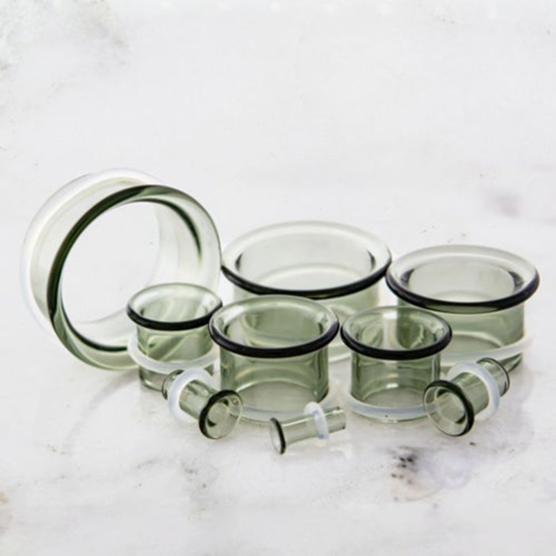 Smoke Borosilicate Single Flare Tunnels 0 gauge (8mm) Smoke Pair