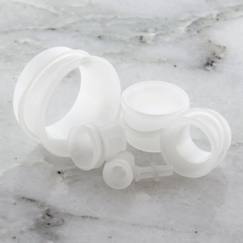 White Borosilicate Single Flare Tunnels 8 gauge (3mm) White Pair