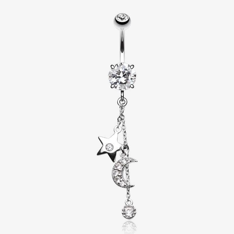 Wishing Star with Moon Belly Button Ring