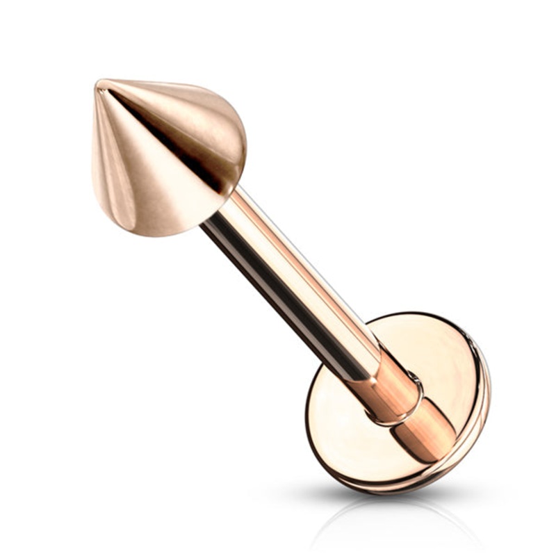 16g Spiked Rose Gold Labret 16g – 5/16″ long (8mm) – 3mm cone Rose Gold Stainless