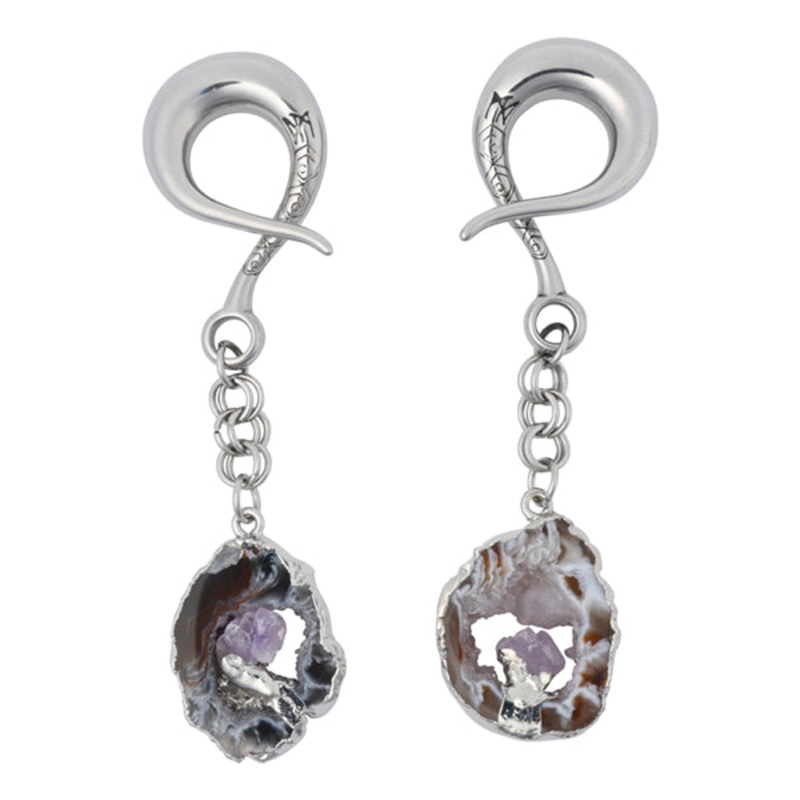 Amethyst Geode Stainless Hangers 0 gauge (8mm) Stainless Steel