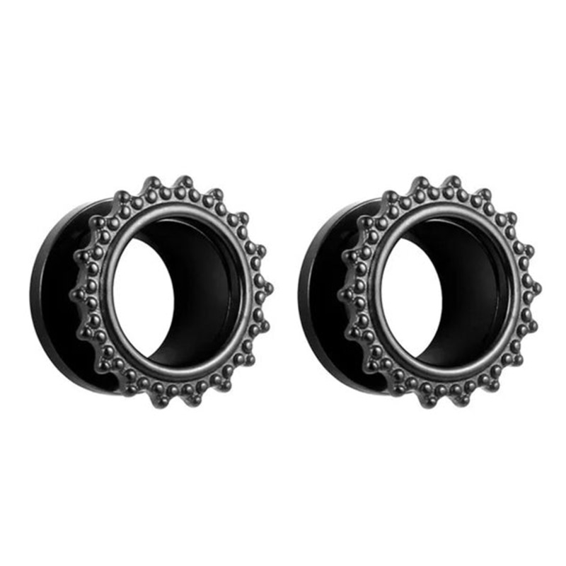 Beaded Black Screw-On Tunnels 2 gauge (6mm) Black Pair