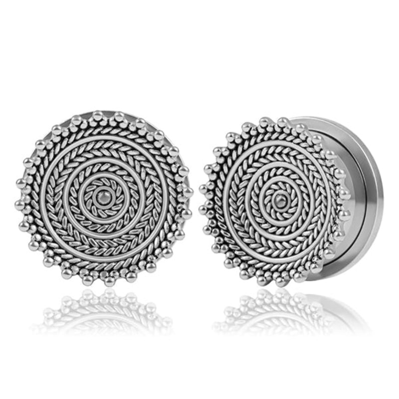Beaded Stainless Screw-On Plugs 0 gauge (8mm) Stainless Steel Pair