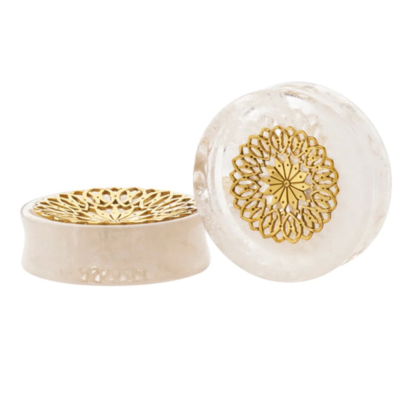 Quartz Crystal Mandala Plugs 3/4 inch (19mm) Clear Quartz