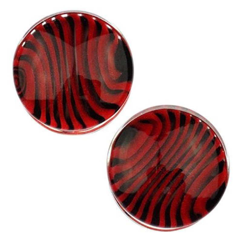 Red & Black Tiger Stripe Plugs by Gorilla Glass 0 gauge (8mm) Red & Black Pair