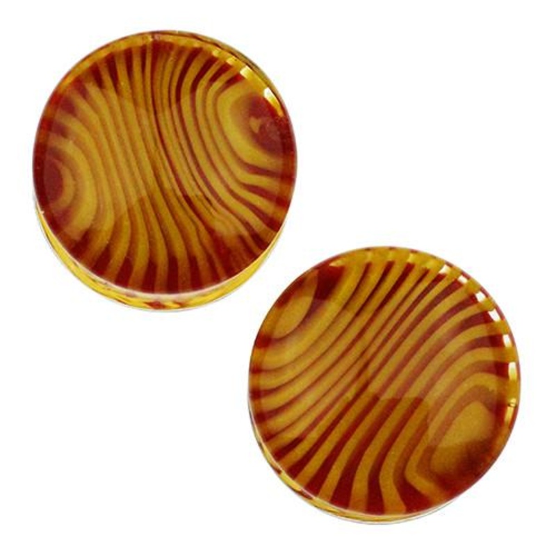 Red & Yellow Tiger Stripe Plugs by Gorilla Glass 2 gauge (6mm) Red & Yellow Pair
