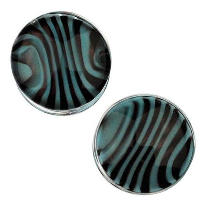 Sky Blue & Black Tiger Stripe Plugs by Gorilla Glass 2 gauge (6mm) Blue & Black Pair