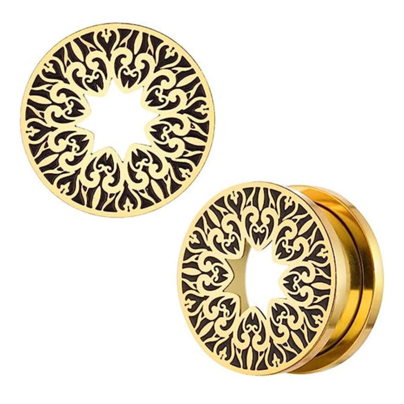Vintage Heart Gold Screw-On Tunnels 0 gauge (8mm) Gold Pair