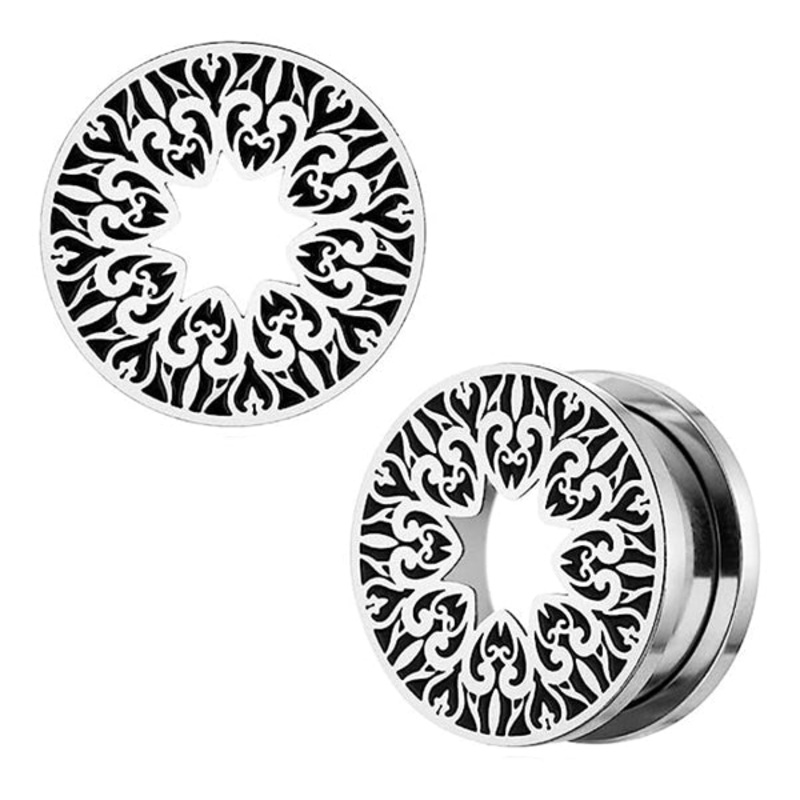 Vintage Heart Stainless Screw-On Tunnels 0 gauge (8mm) Stainless Steel Pair