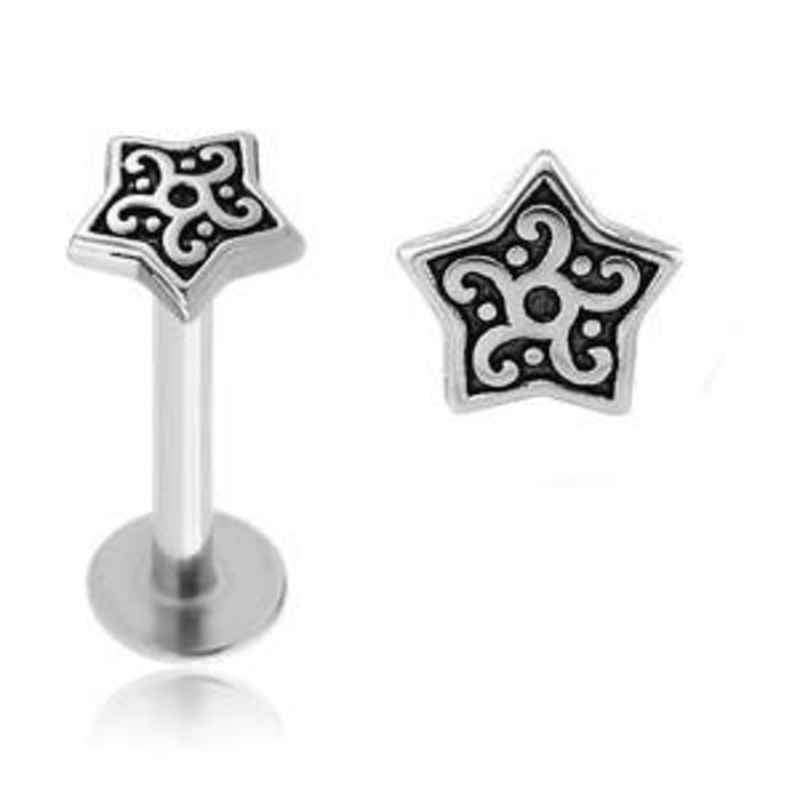 16g Fancy Star Stainless Labret 16g – 5/16″ long (8mm) Stainless Steel