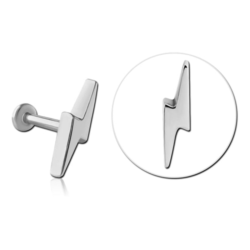16g Lightning Bolt Stainless Labret 16g – 1/4″ long (6mm) Stainless Steel