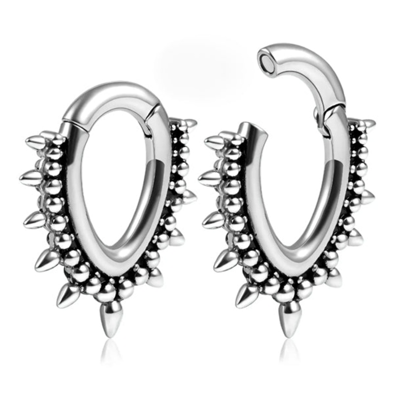 2g Spiked-V Stainless Hinged Ring 2 gauge (6mm) Stainless Steel Pair