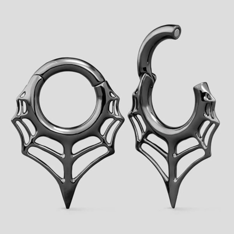 4g Webbed Black Segment Rings 4 gauge (5mm) Black Stainless Pair