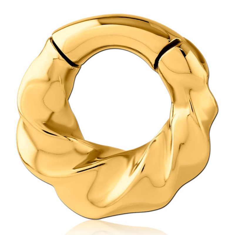 6g Twisted Gold Hinged Rings 6 gauge – 1/2″ diameter (12mm) Gold Pair