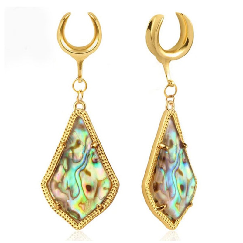 Abalone Dangle Gold Saddle Spreaders 2 gauge (6mm) Stainless Steel Pair