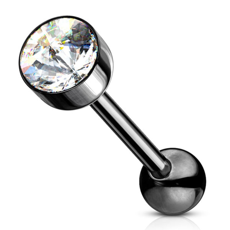 CZ Cup Black Tongue Barbell 14 gauge – 5/8″ long (16mm) Clear Black Stainless