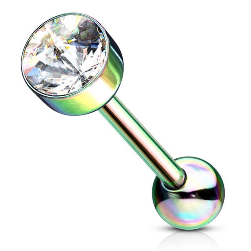 CZ Cup Rainbow Tongue Barbell 14 gauge – 5/8″ long (16mm) Rainbow