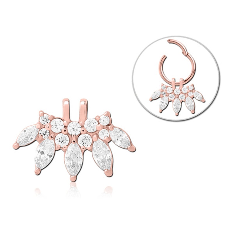 Fan CZ Rose Gold Ring Charm 17×11.5mm Clear Rose Gold Stainless