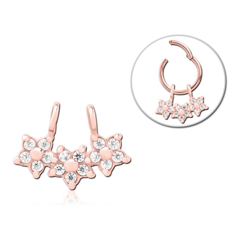 Floral CZ Rose Gold Ring Charm 9.5×7.2mm Clear Rose Gold Stainless