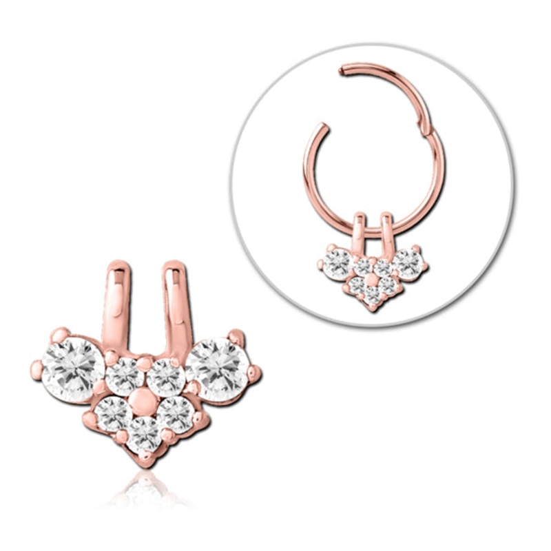 Flower CZ Rose Gold Ring Charm 6.8×7.5mm Clear Rose Gold Stainless