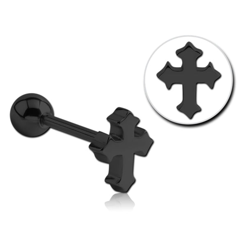 Mini Cross Black Tongue Barbell 14g – 5/8″ long (16mm) Black Stainless