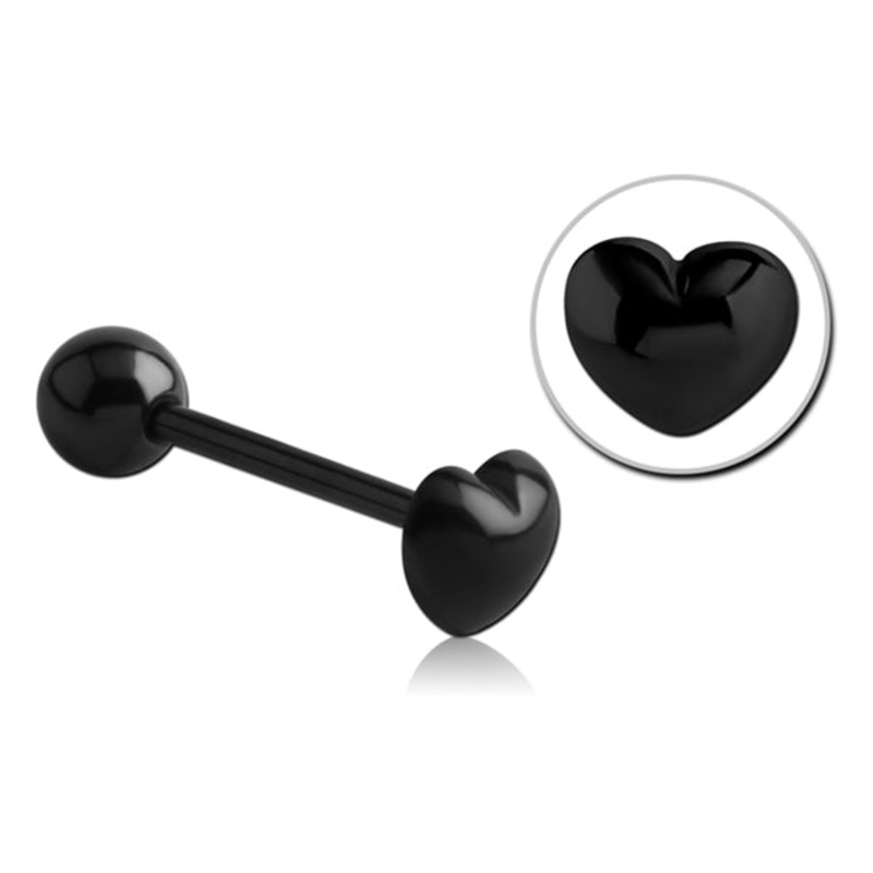 Puffy Heart Black Tongue Barbell 14g – 5/8″ long (16mm) Black Stainless