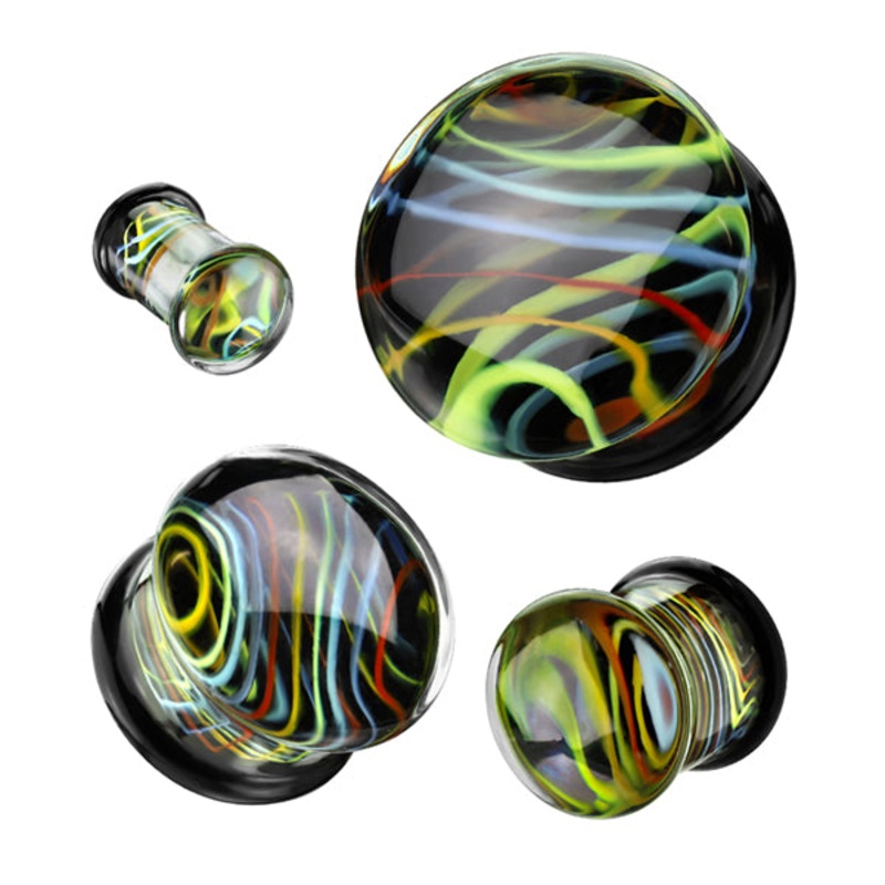 Rainbow Swirl Glass Plugs 2 gauge (6mm) Rainbow Pair