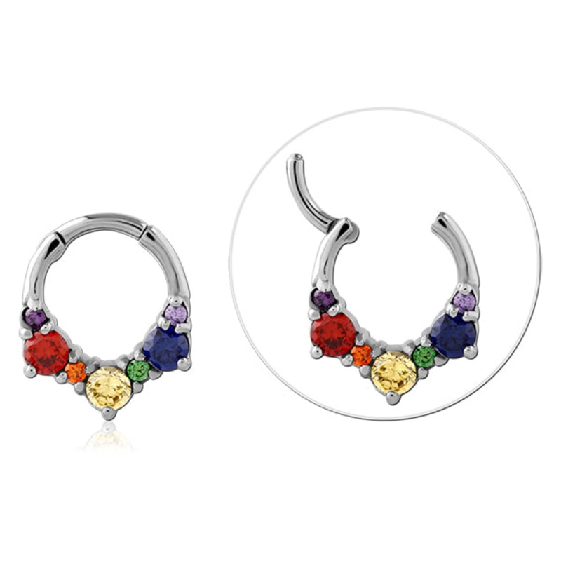 Rainbow Tiara Stainless Hinged Ring 16g – 5/16″ diameter (8mm) Multicolor Stainless Steel