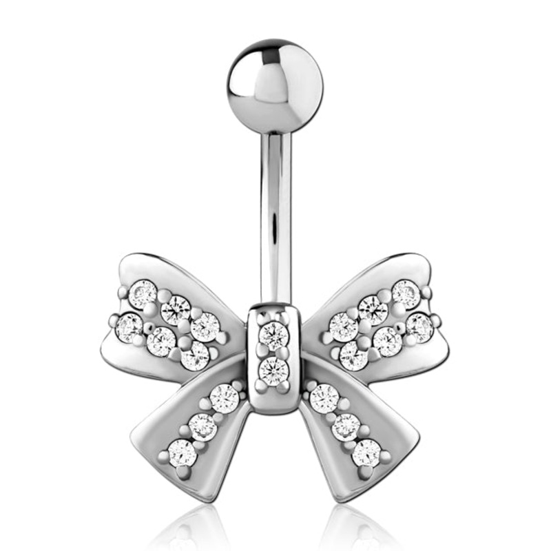 Ribbon CZ Stainless Belly Ring 14g – 3/8″ long (10mm) Clear Stainless Steel